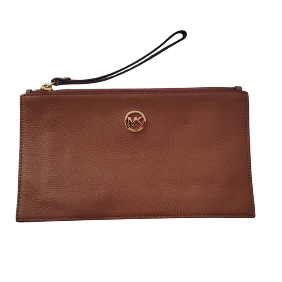 Michael Kors Brown Leather Wristlet with Gold Accents - Picture 1 of 3